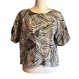 Garnet Hill Medium Black White Abstract Linen top, minimalist, lagenlook, resort